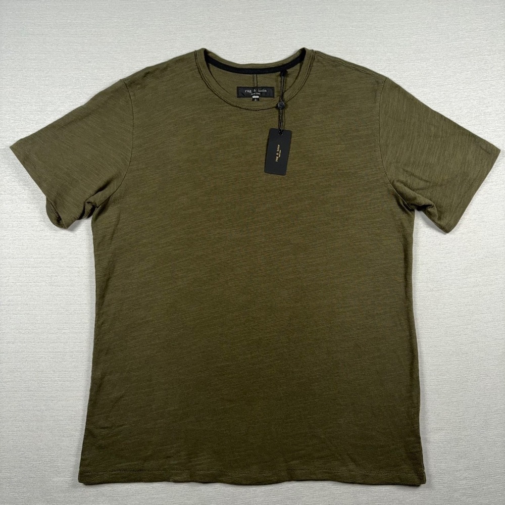 Rag & Bone Classic Flame Short Sleeve T-Shirt Mens L Forest Green Cotton NEW